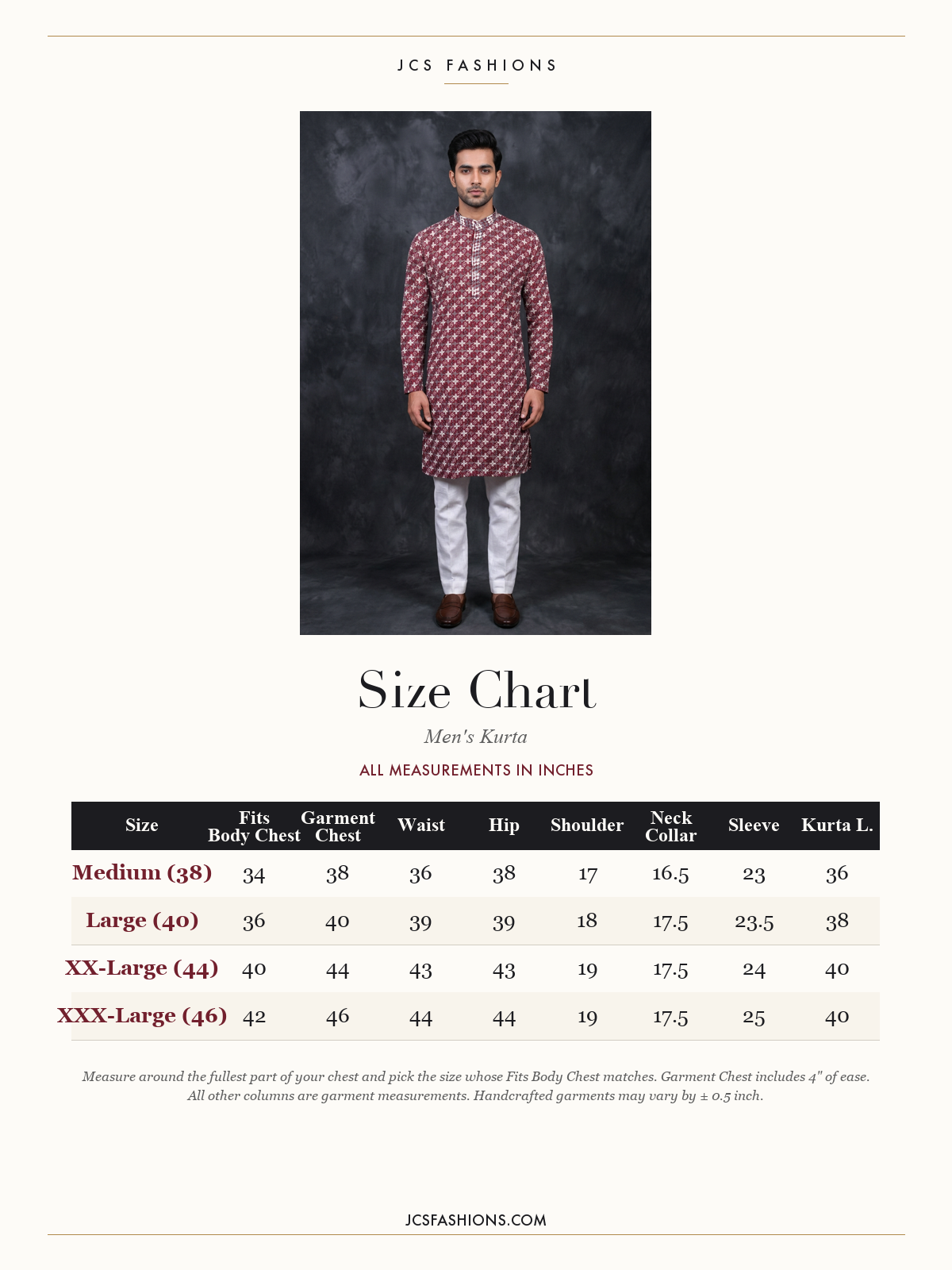 Size Chart — Men-105