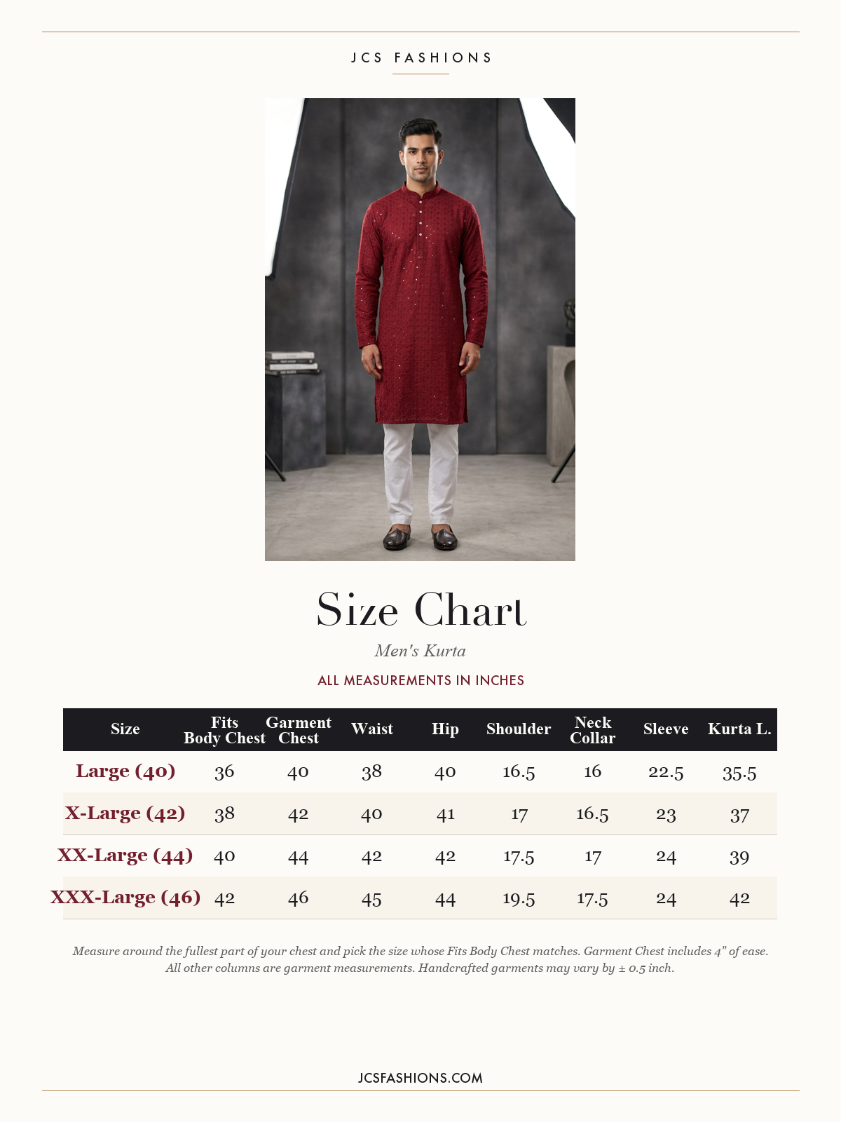 Size Chart — Men-112