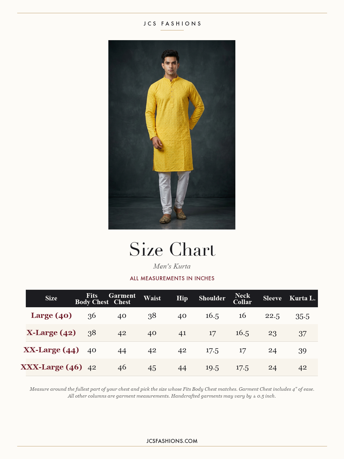 Size Chart — Men-115