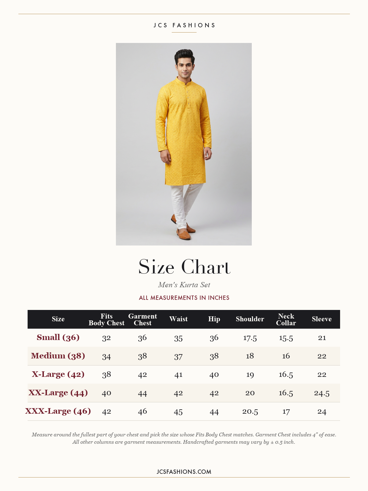 Size Chart — Men-129