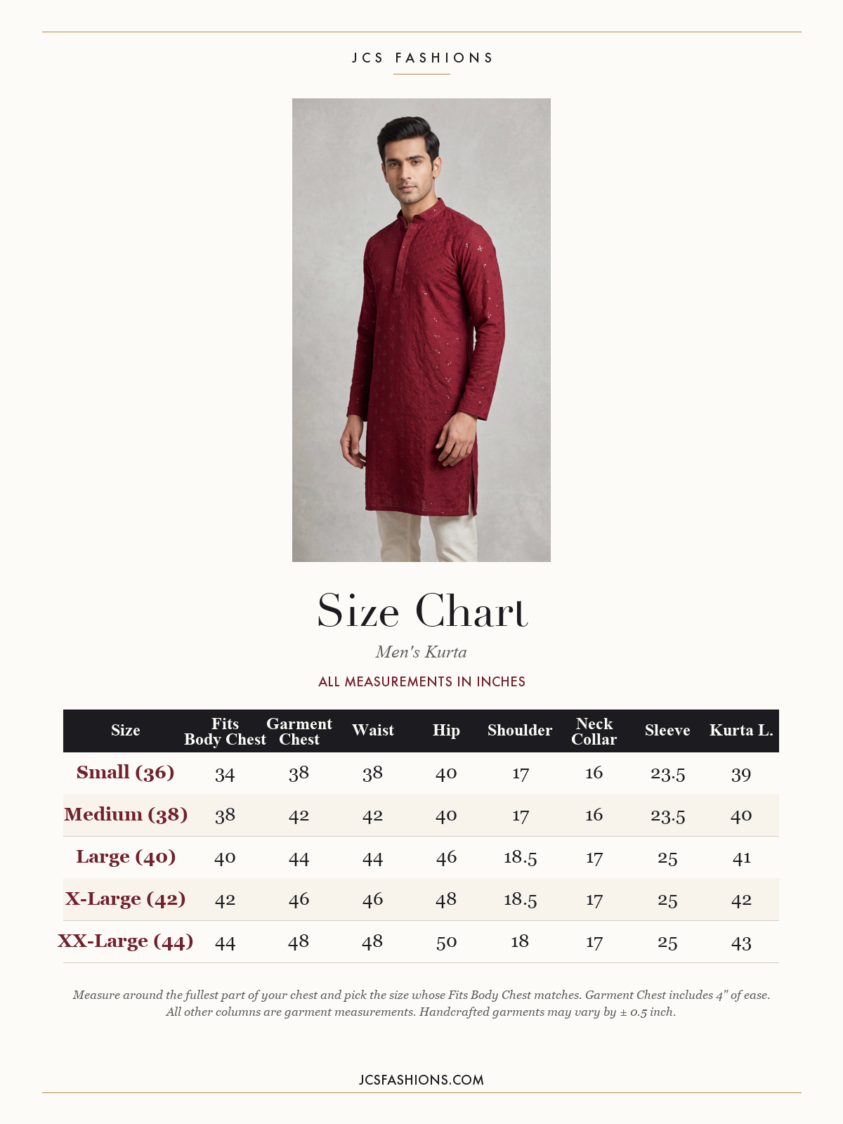 Size Chart — Men-152
