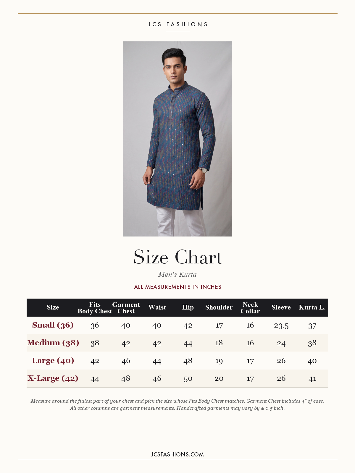 Size Chart — Men-155