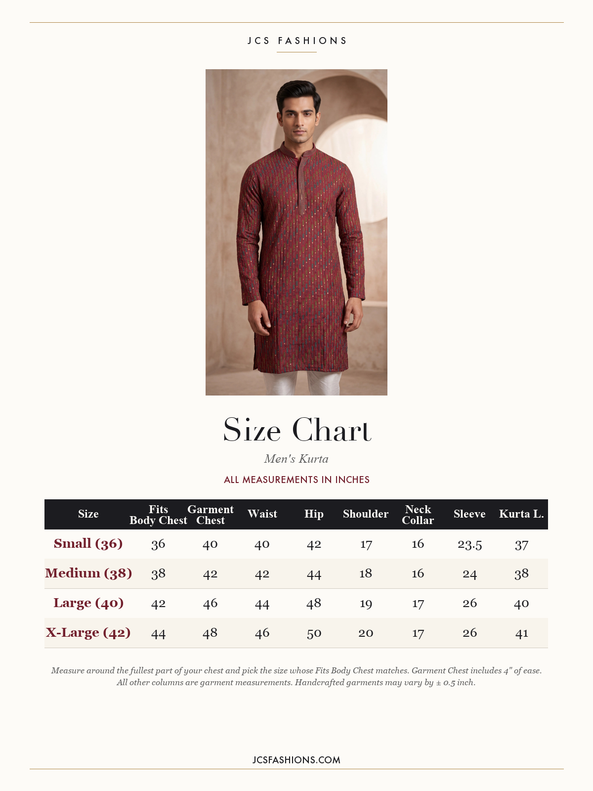 Size Chart — Men-158