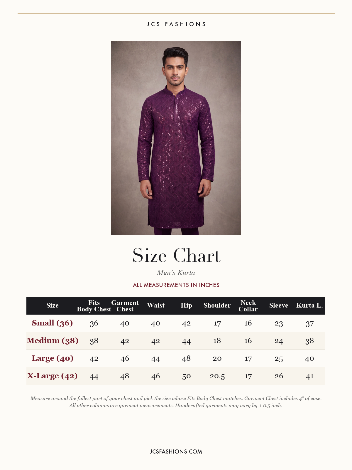 Size Chart — Men-162