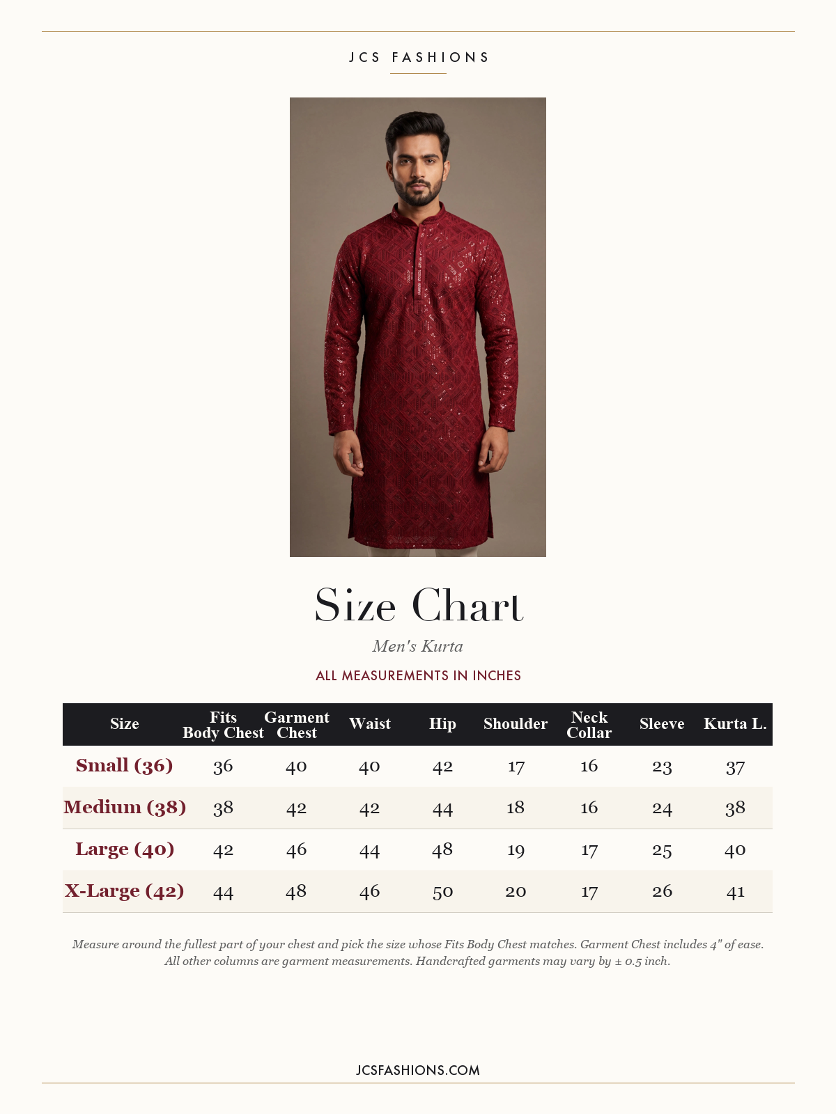 Size Chart — Men-163
