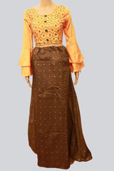 Sleek Silk Elegance: Crop Top Lehenga for Effortless Chic at JCSFashions LEHENGA JCS Fashions Mango yellow/Olive Large (40)