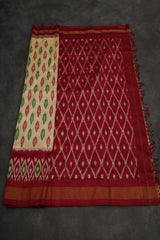 Soft and Flowy Pure Pochampally Ikkat Silk Saree in Cream SAREE JCS Fashions