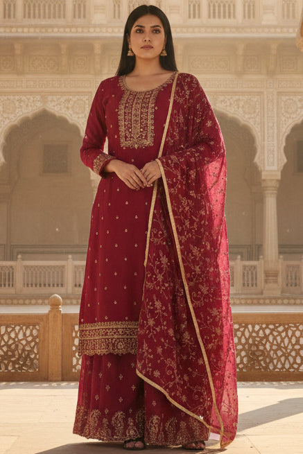 Soft Chinnon Silk Sharara: Elegant and Comfortable Ensemble KURTI JCS Fashions
