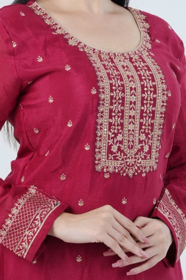 Soft Chinnon Silk Sharara: Elegant and Comfortable Ensemble KURTI JCS Fashions