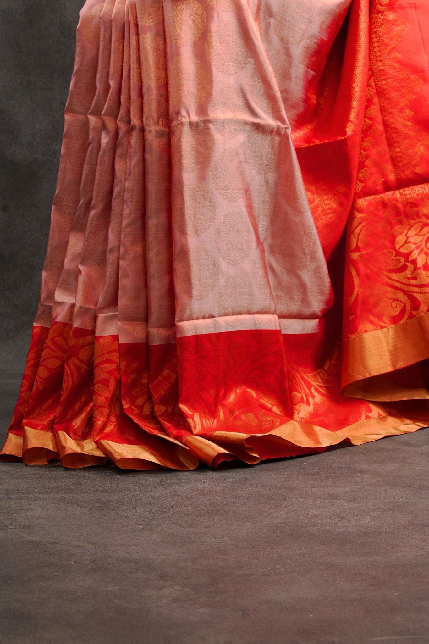 Soft Kanchipuram Silk Saree in Pink with Red Border & Maggam Work Blouse