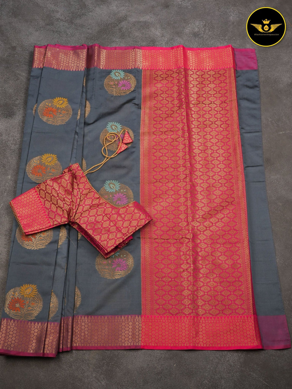 Soft Semi Silk Saree With Fully Stitched Jacquard Blouse SAREE JCS Fashions grey 5.5 meters