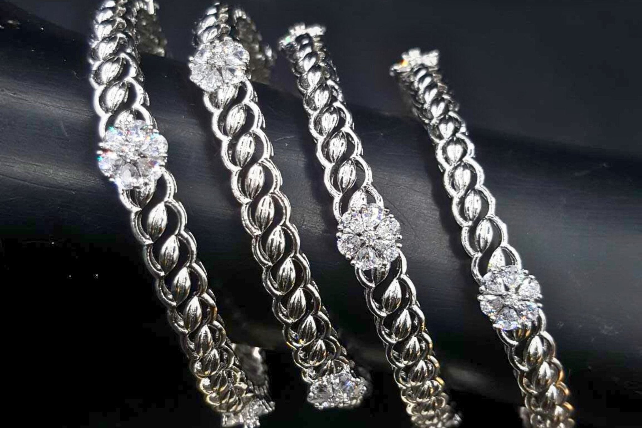 Sparkling Silver Polish Stone Bangles – Elegant and Timeless Style Bangles JCS Fashions