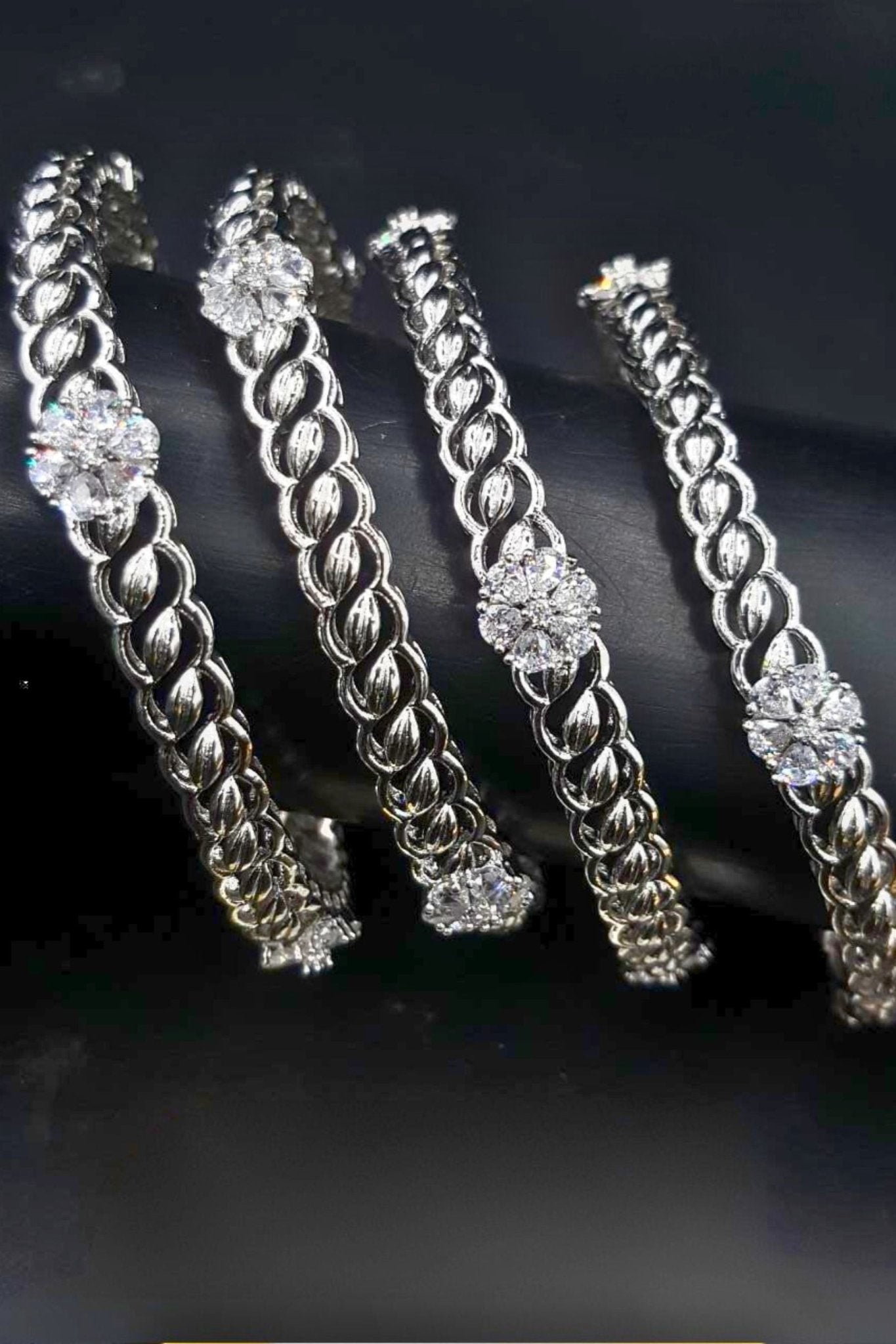 Sparkling Silver Polish Stone Bangles – Elegant and Timeless Style Bangles JCS Fashions Silver