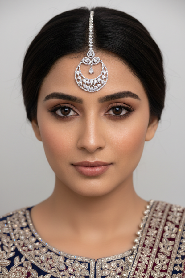 Silver American Diamond Chutti/Tikka in White Polish