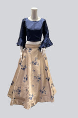 Stunning Canvas-Stitched Taffeta Silk Lehenga with Crop Top Lehenga JCS Fashions NavyBlue Medium (38)