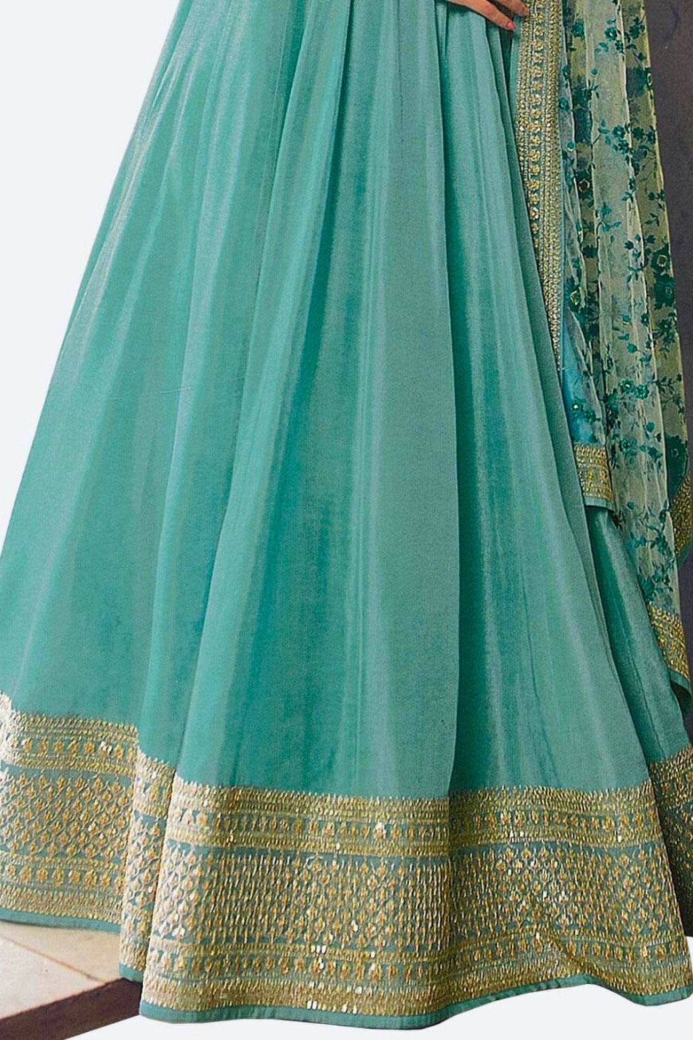 Elegant Dola Silk A-Line Gown Set with Embroidery & Net Dupatta