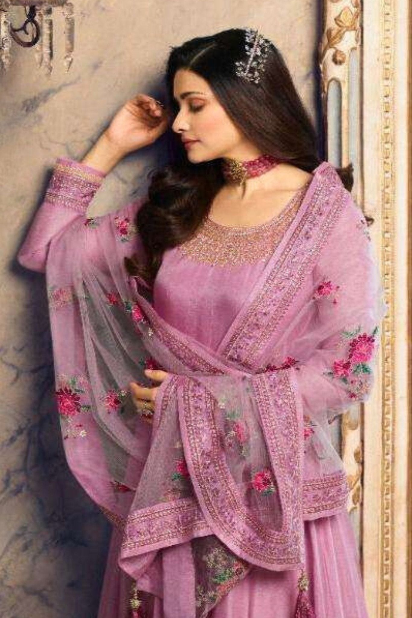Stunning Dola Silk A - line Floor Length Gown in Mellow Mauve - JCS Fashions