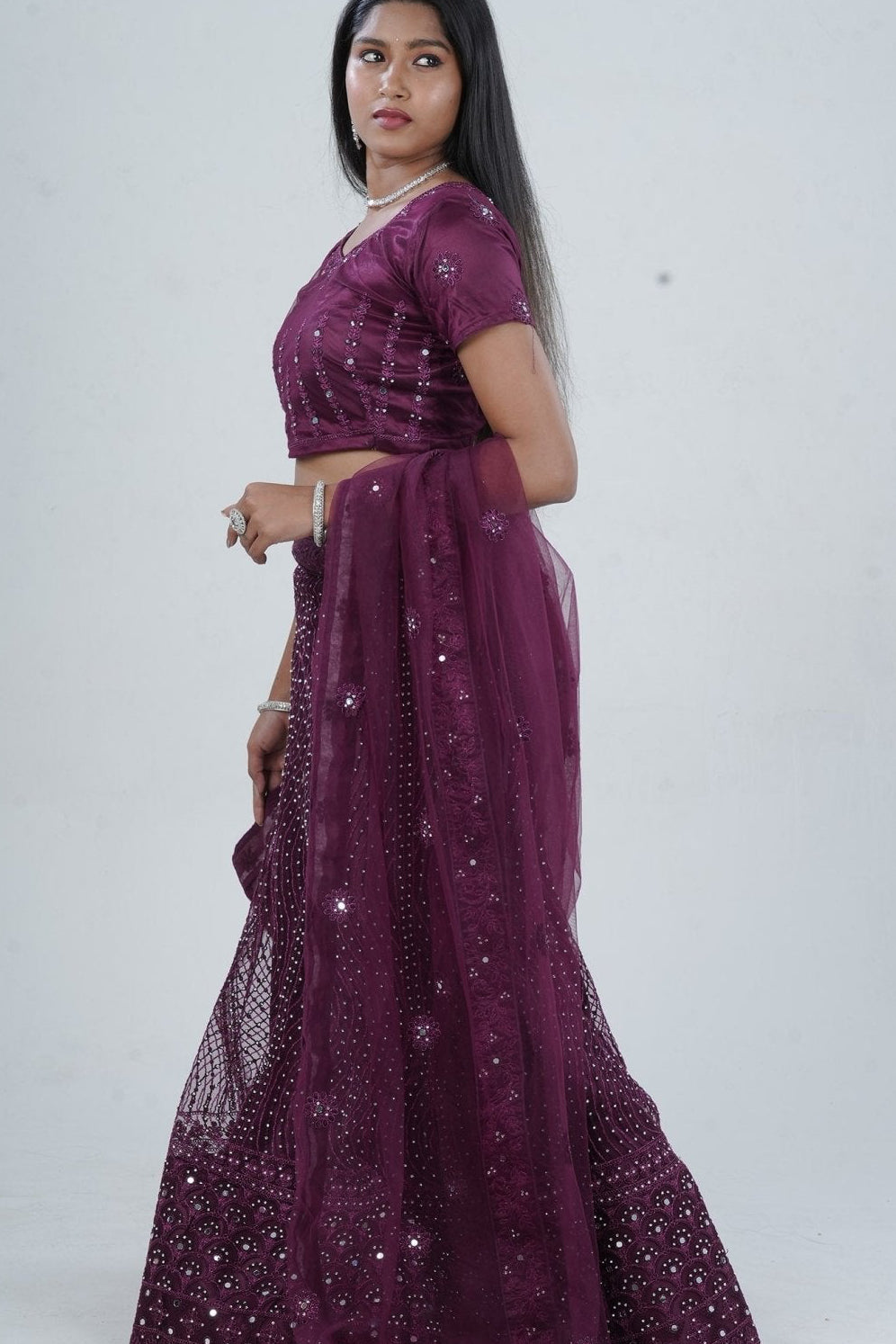 Stunning Net Lehenga Adorned with Stone and Mirror Detailing LEHENGA JCS Fashions