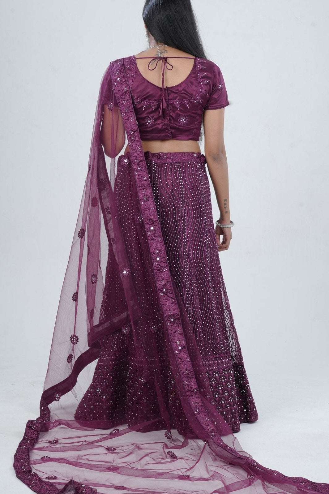 Stunning Net Lehenga Adorned with Stone and Mirror Detailing LEHENGA JCS Fashions