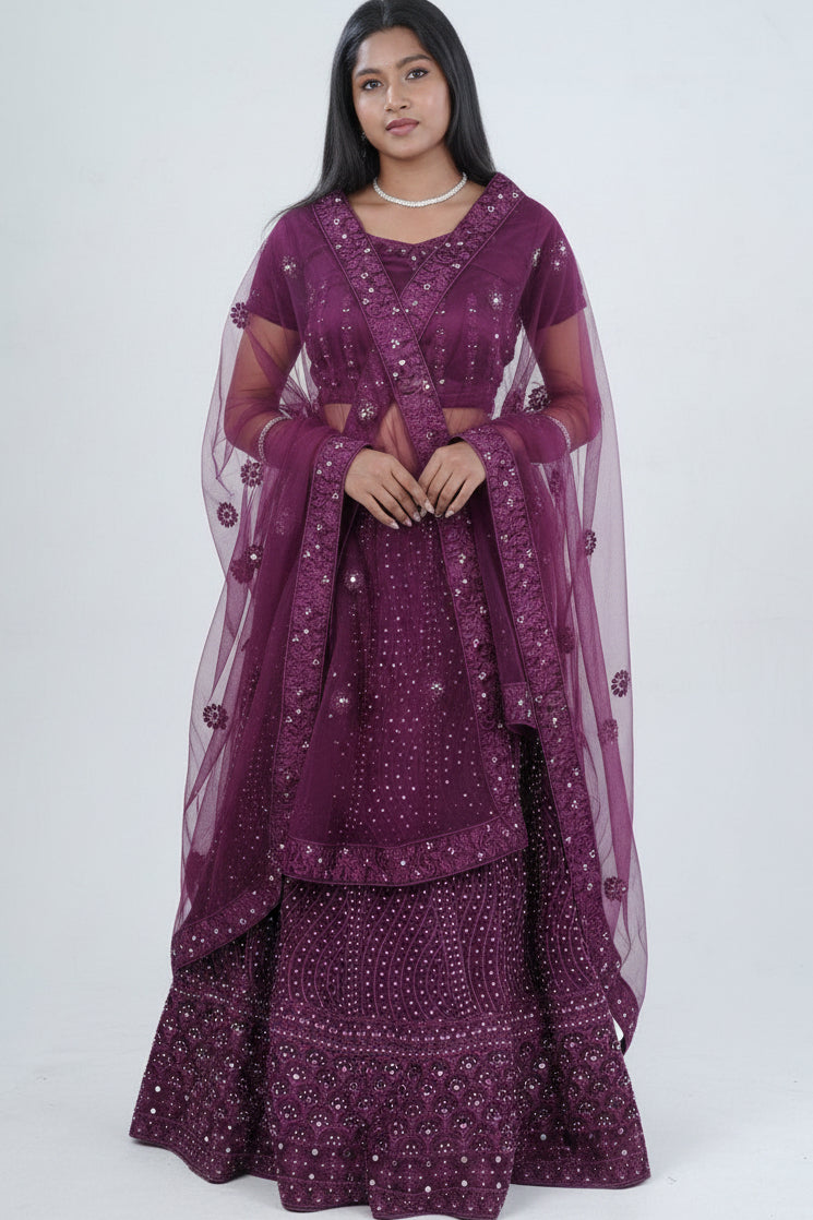 Stunning Net Lehenga Adorned with Stone and Mirror Detailing LEHENGA JCS Fashions