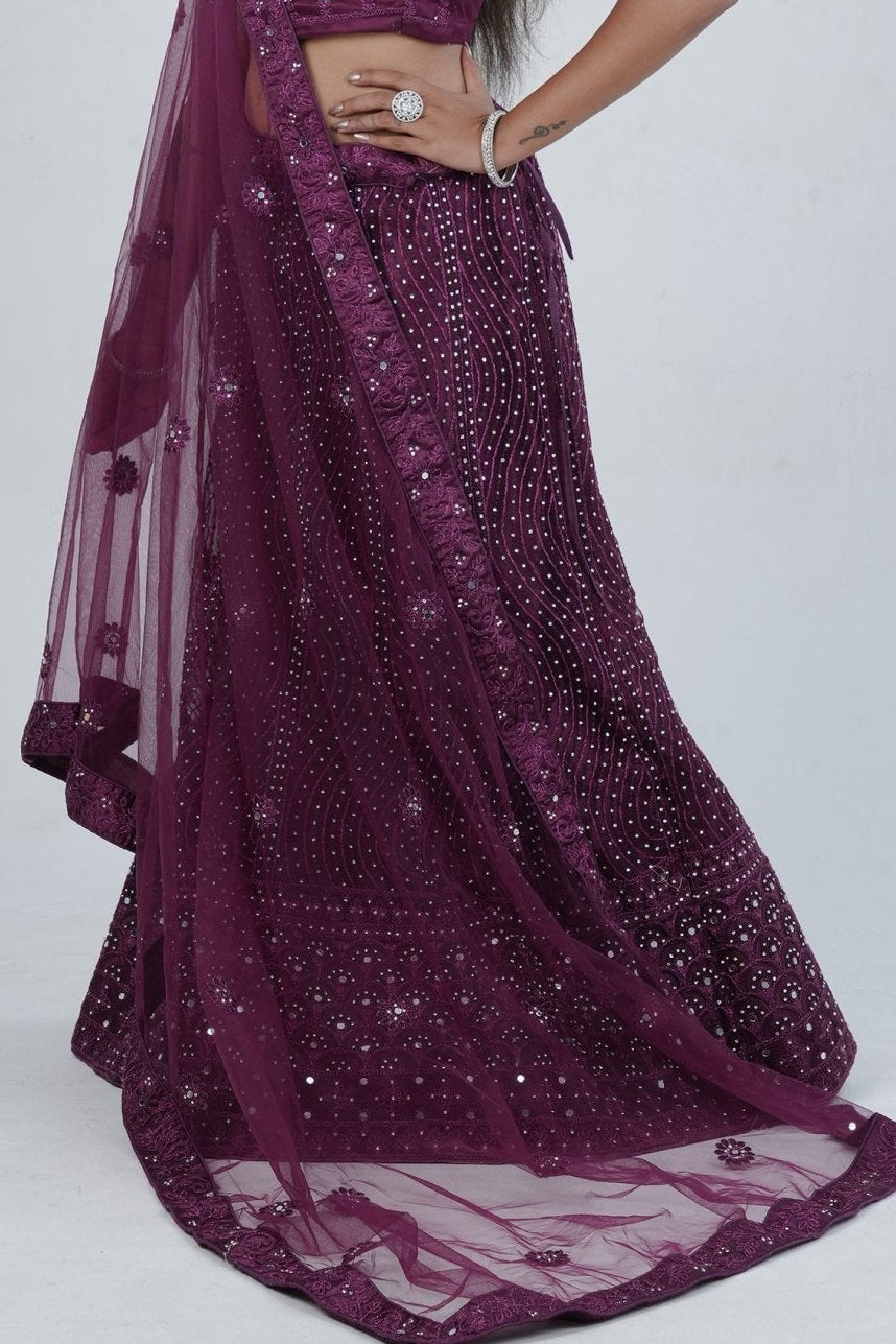 Stunning Net Lehenga Adorned with Stone and Mirror Detailing LEHENGA JCS Fashions