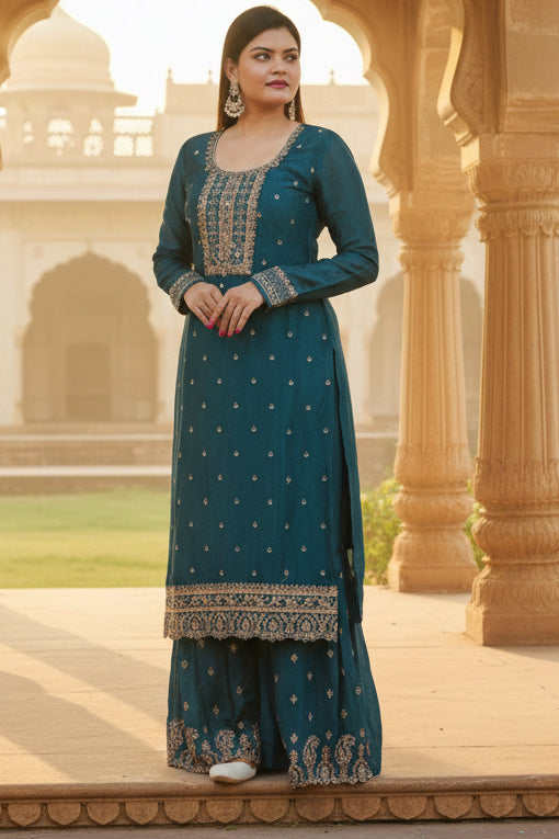 Stunning Soft Chinnon Silk Sharara - Elegant Handwork Embroidery KURTI JCS Fashions