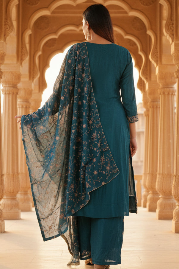 Stunning Soft Chinnon Silk Sharara - Elegant Handwork Embroidery KURTI JCS Fashions