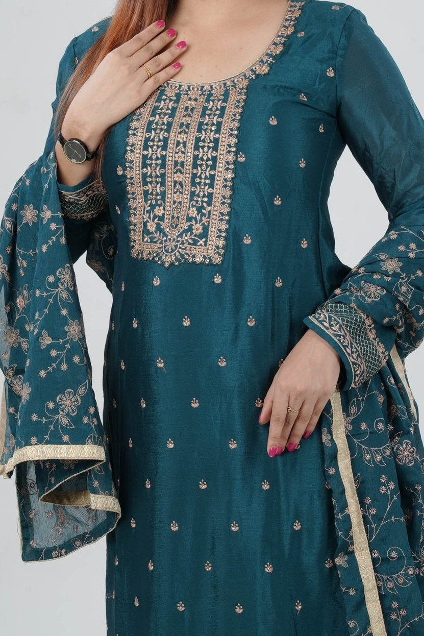 Stunning Soft Chinnon Silk Sharara - Elegant Handwork Embroidery KURTI JCS Fashions