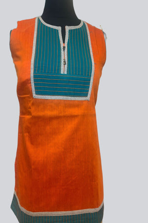 Orange Cotton Kurti – Short 26in for Jeans & Skirts