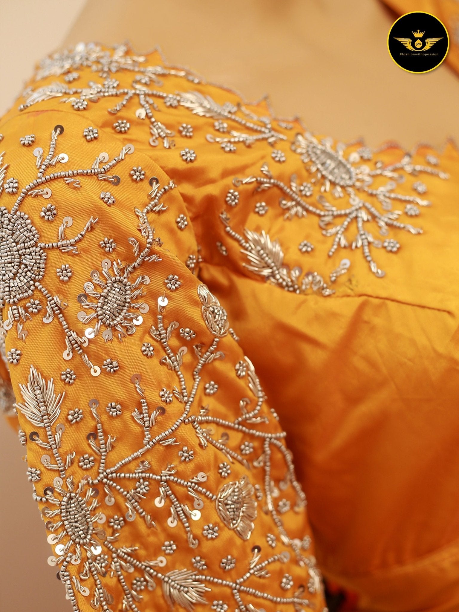 Stylish Indian Aari Work Silk Fabric Blouse With Latkan Blouse JCS Fashions