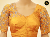 Stylish Indian Aari Work Silk Fabric Blouse With Latkan Blouse JCS Fashions yellow 42