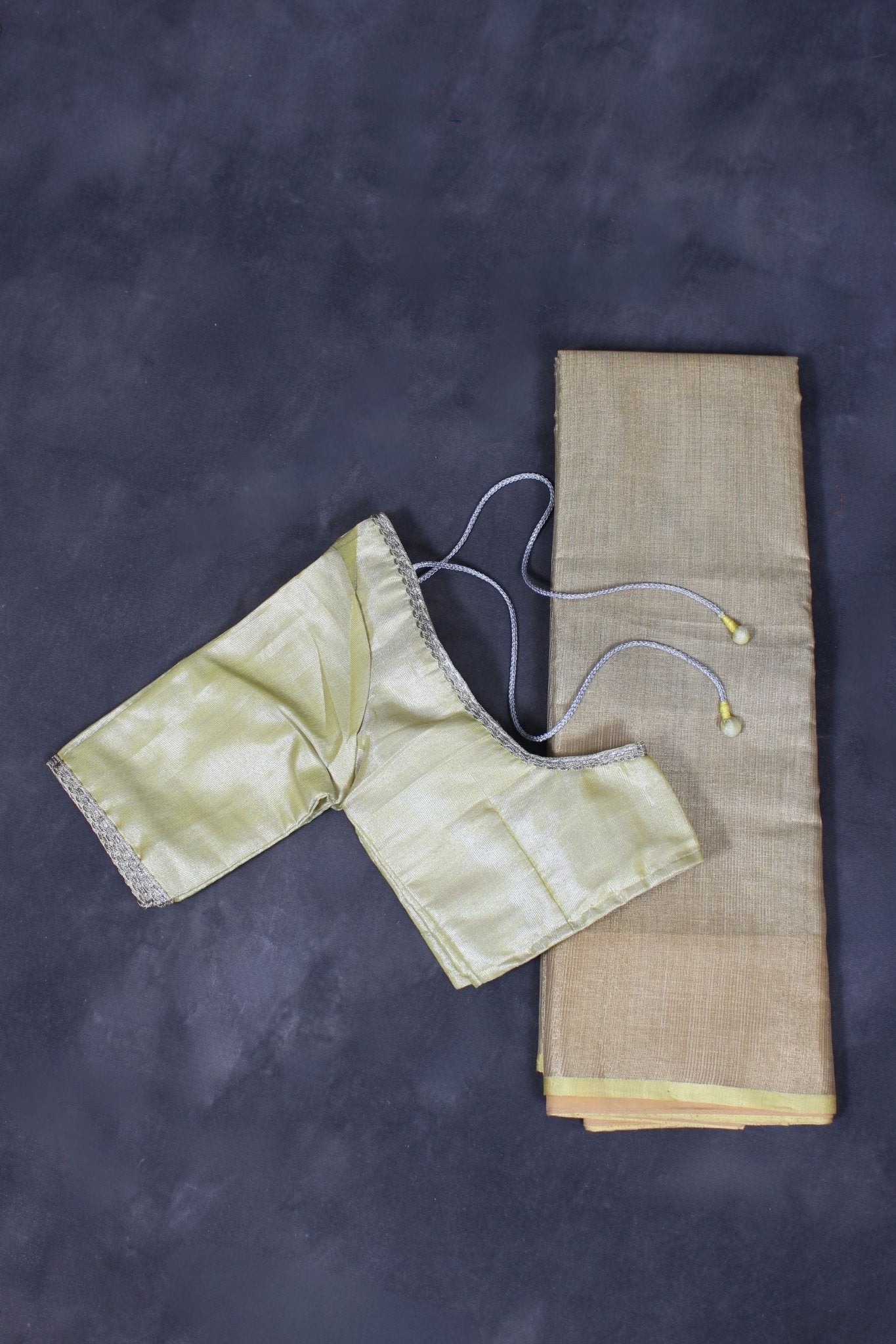 Tissue Silk Saree with Stitched Blouse - Dazzle in Traditional Elegance Saree JCS Fashions Beige 5.5 meters