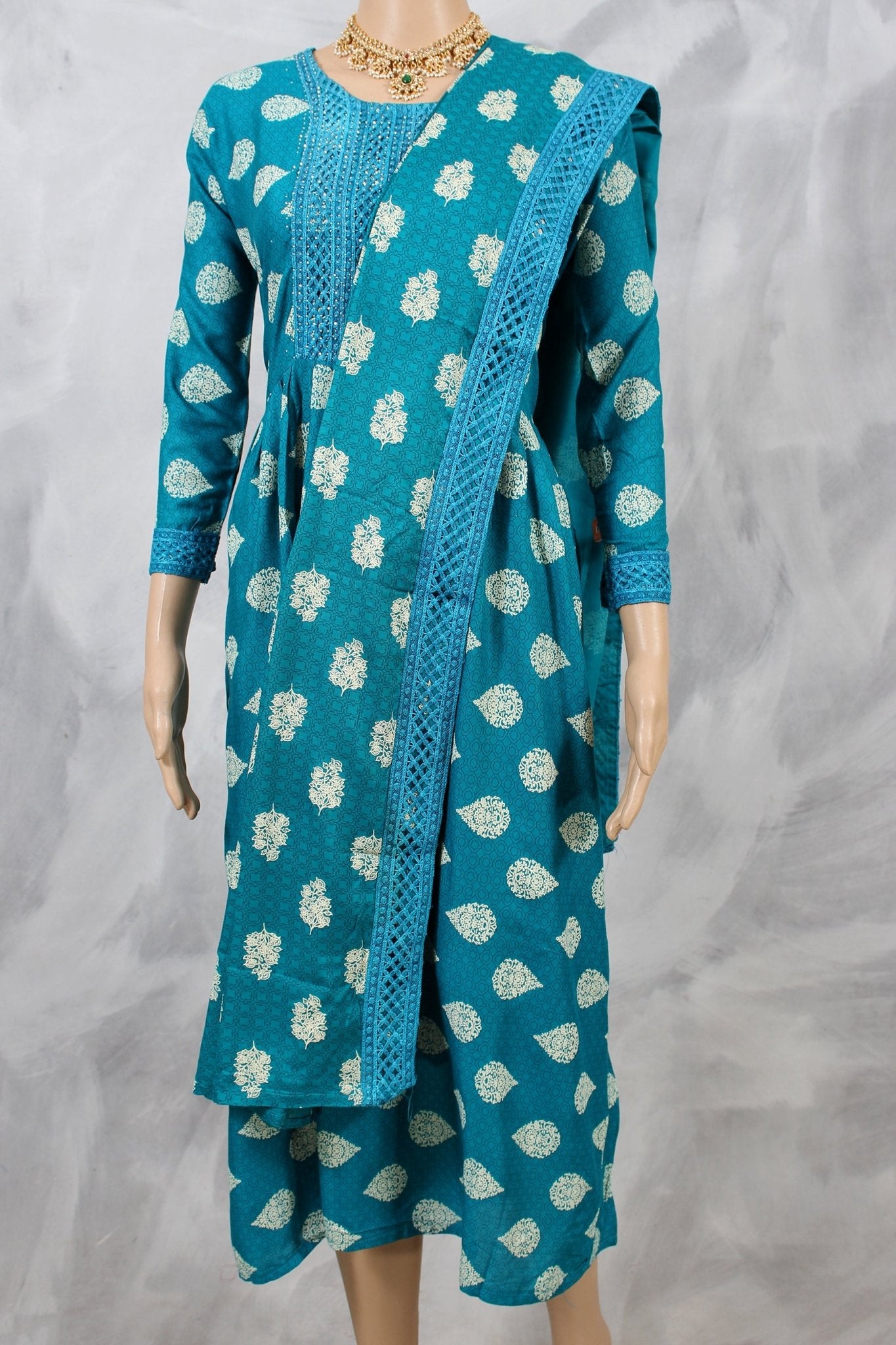 Traditional Anarkali Cotton Kurti Set with Elegant Embroidery KURTI JCS Fashions Ramar Green X-Large (42)