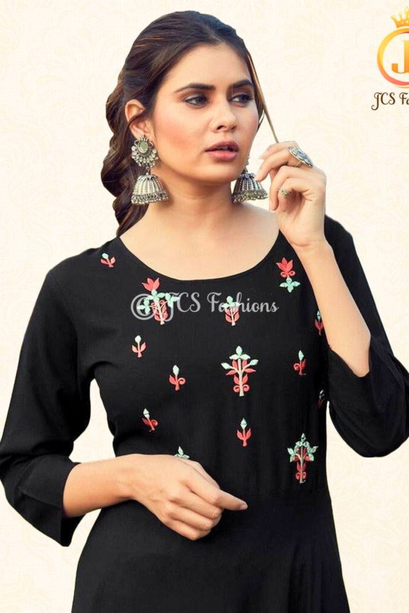 Traditional Embroidered Rayon Gown with Mirror Work - JCS Fashions