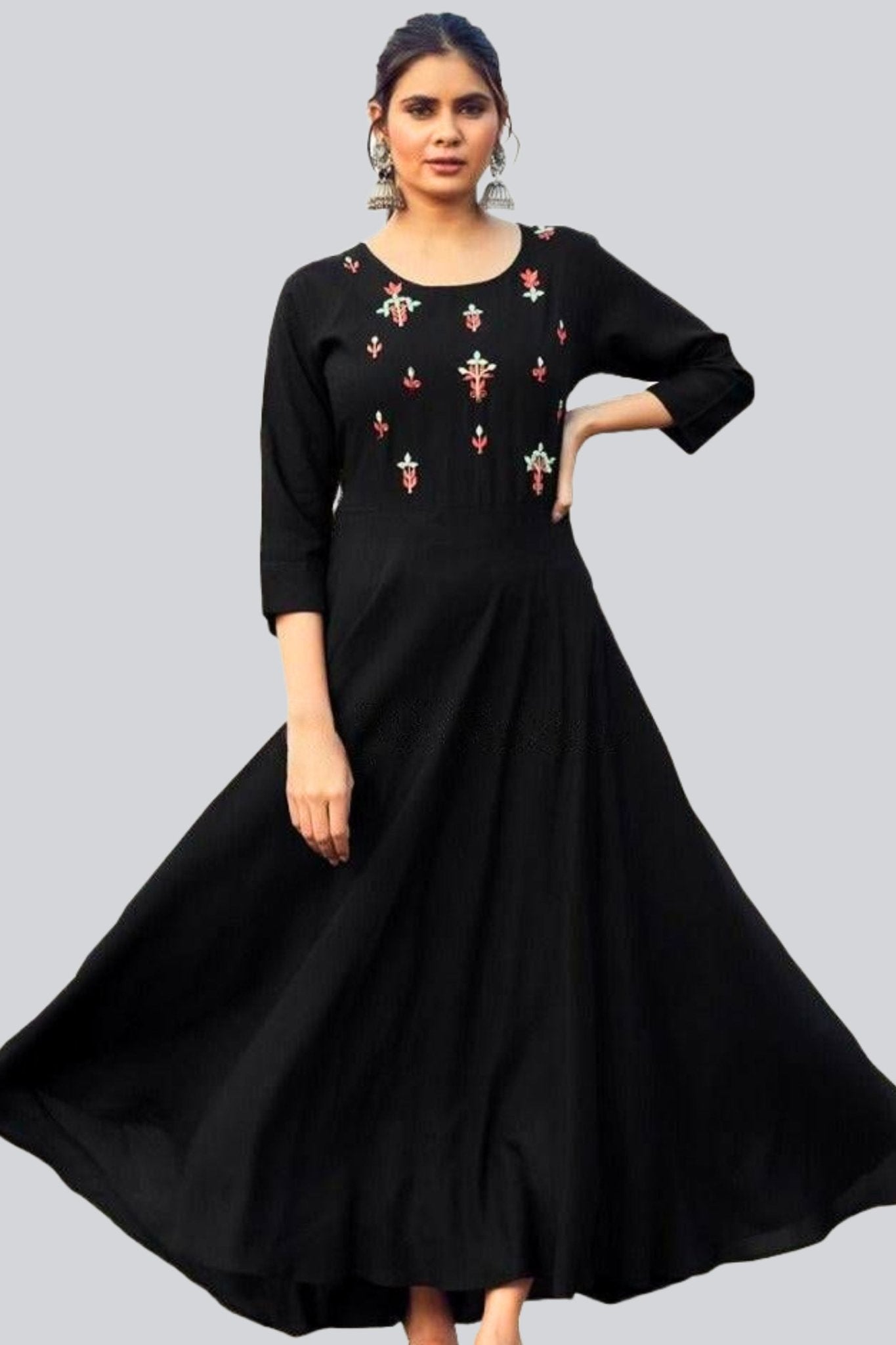 Traditional Embroidered Rayon Gown with Mirror Work - JCS Fashions