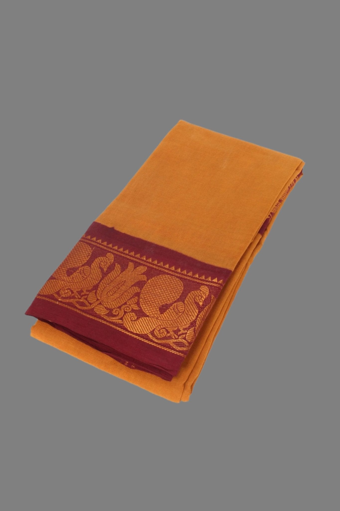 Traditional Madurai Sungudi Cotton Saree with Zari Border &Peacock Design Saree JCS Fashions Mustard 5.5 meters