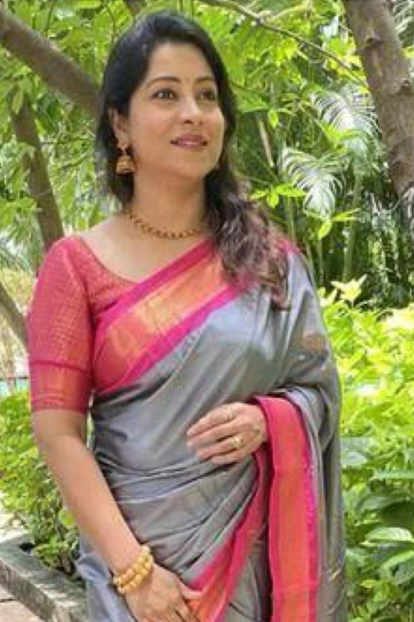 Traditional Paithani Cotton Silk Saree with Matching Blouse Saree JCS Fashions Grey&Pink 5.5 Meters