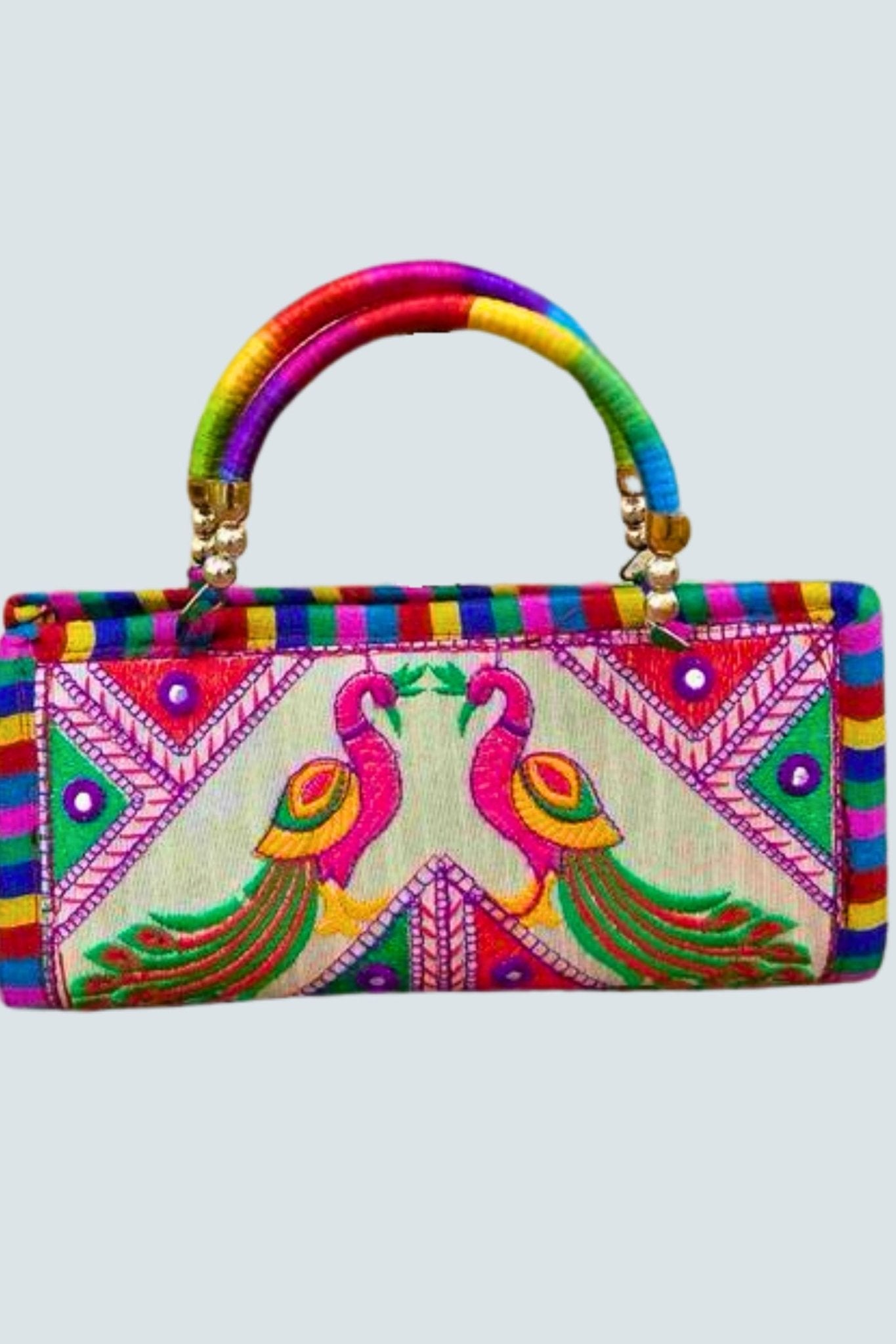 Traditional Rajasthani Embroidered Clutch - Chic Multicolored Accessory Clutch JCS Fashions White 10*1