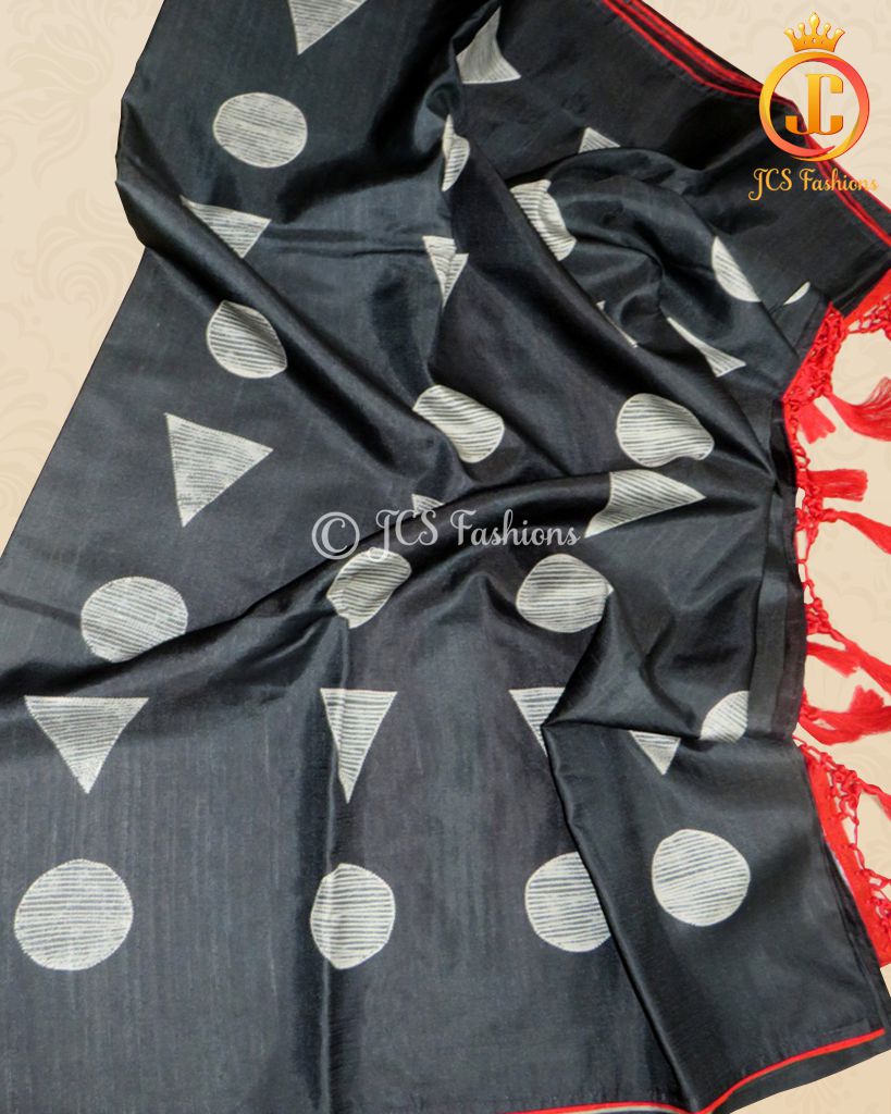 Tussar Saree with Piping Border and Beautiful Tassels SAREE JCS Fashions