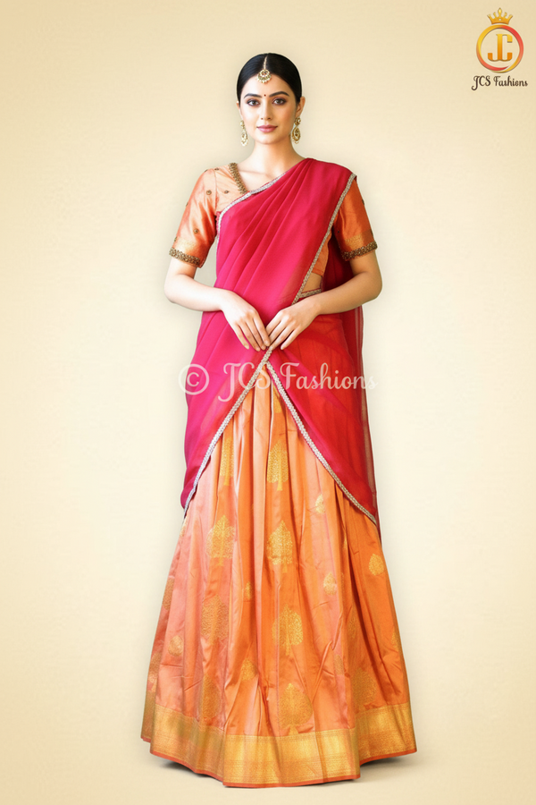 Orange and Half Saree Set For Teens | Peach