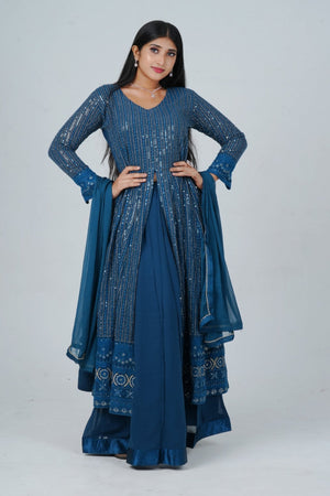 Blue Georgette Salwar Suit with Skirt - Embelished