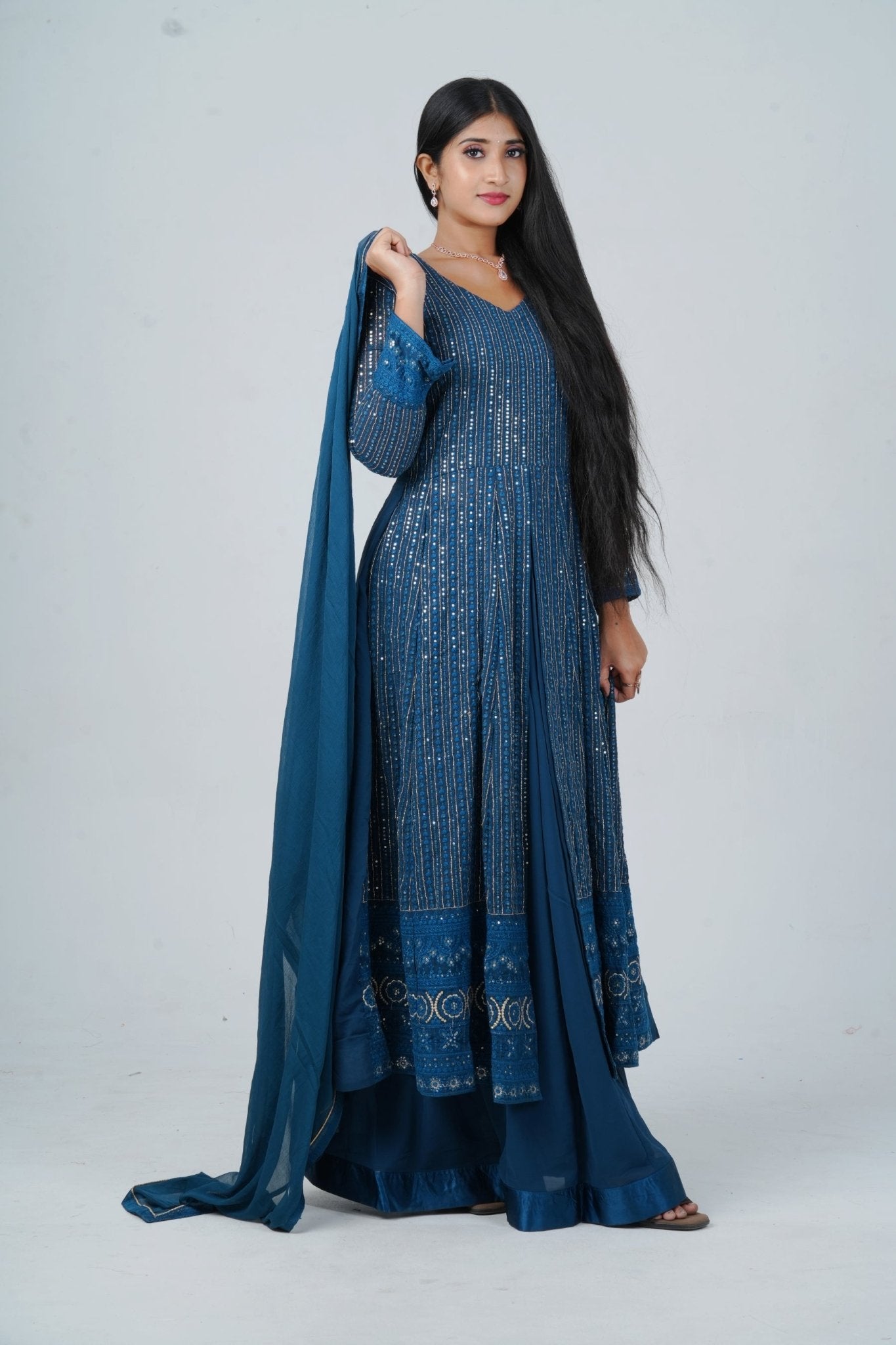 Unique Georgette Salwar Suit with Skirt - Embelished with Sequin Work KURTI JCS Fashions