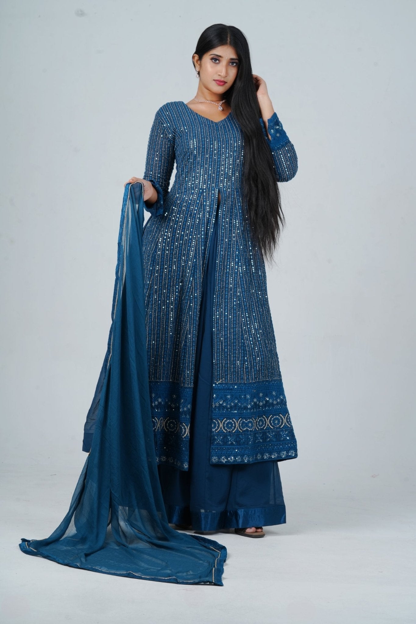 Unique Georgette Salwar Suit with Skirt - Embelished with Sequin Work KURTI JCS Fashions