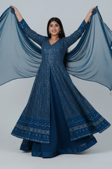 Blue Georgette Salwar Suit with Skirt - Embelished