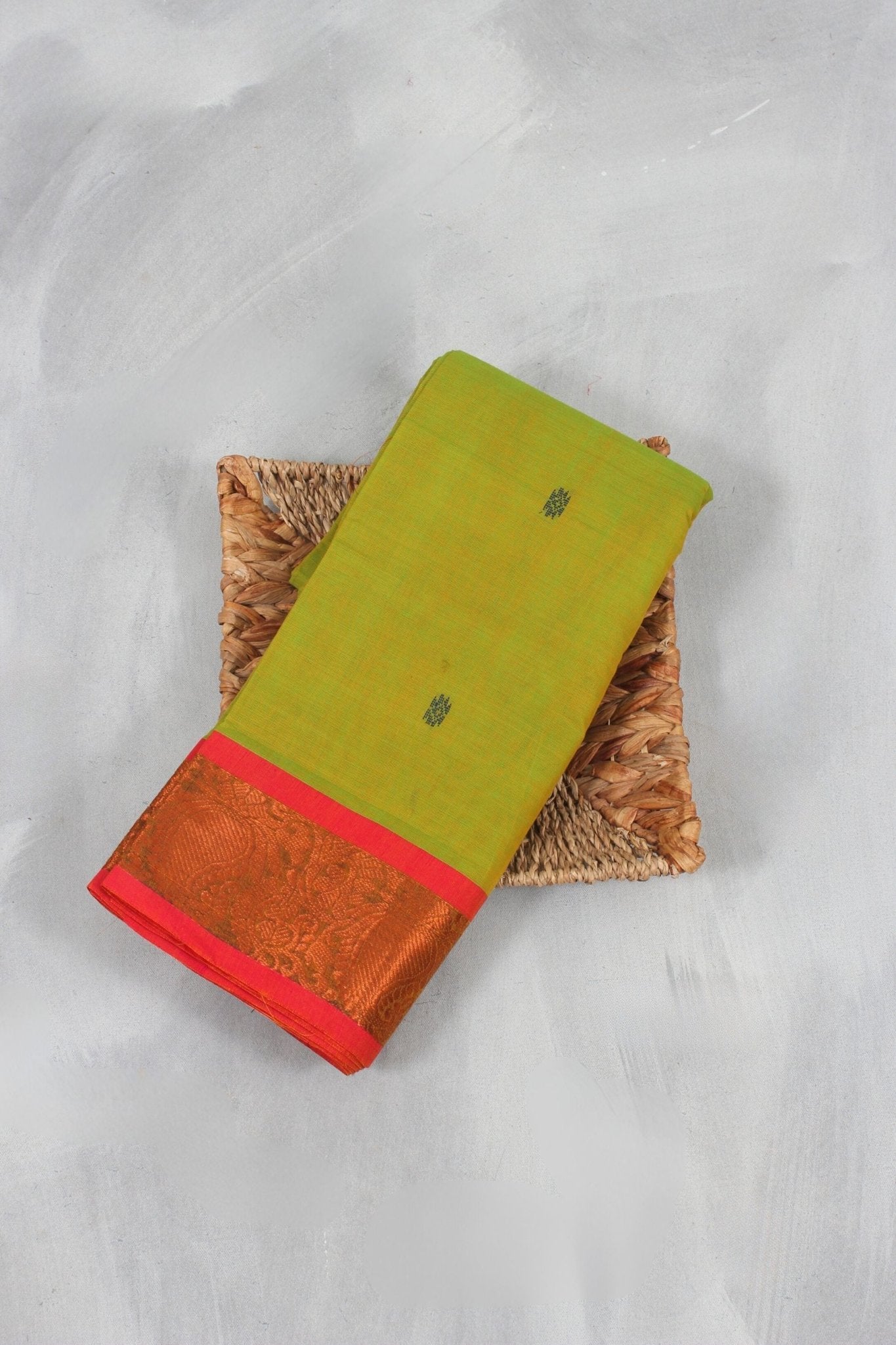 Vibrant Cotton Sarees with Line Pallu - Embrace Ethnic Elegance &Comfort Saree JCS Fashions Mustard Green 5.5 meters