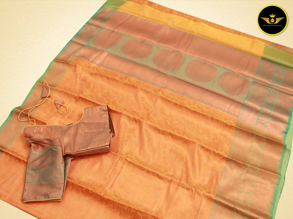 Vintage Elegance: Semi Silk Saree with Antique Zari Borders Saree JCS Fashions 5.5 meters Orange