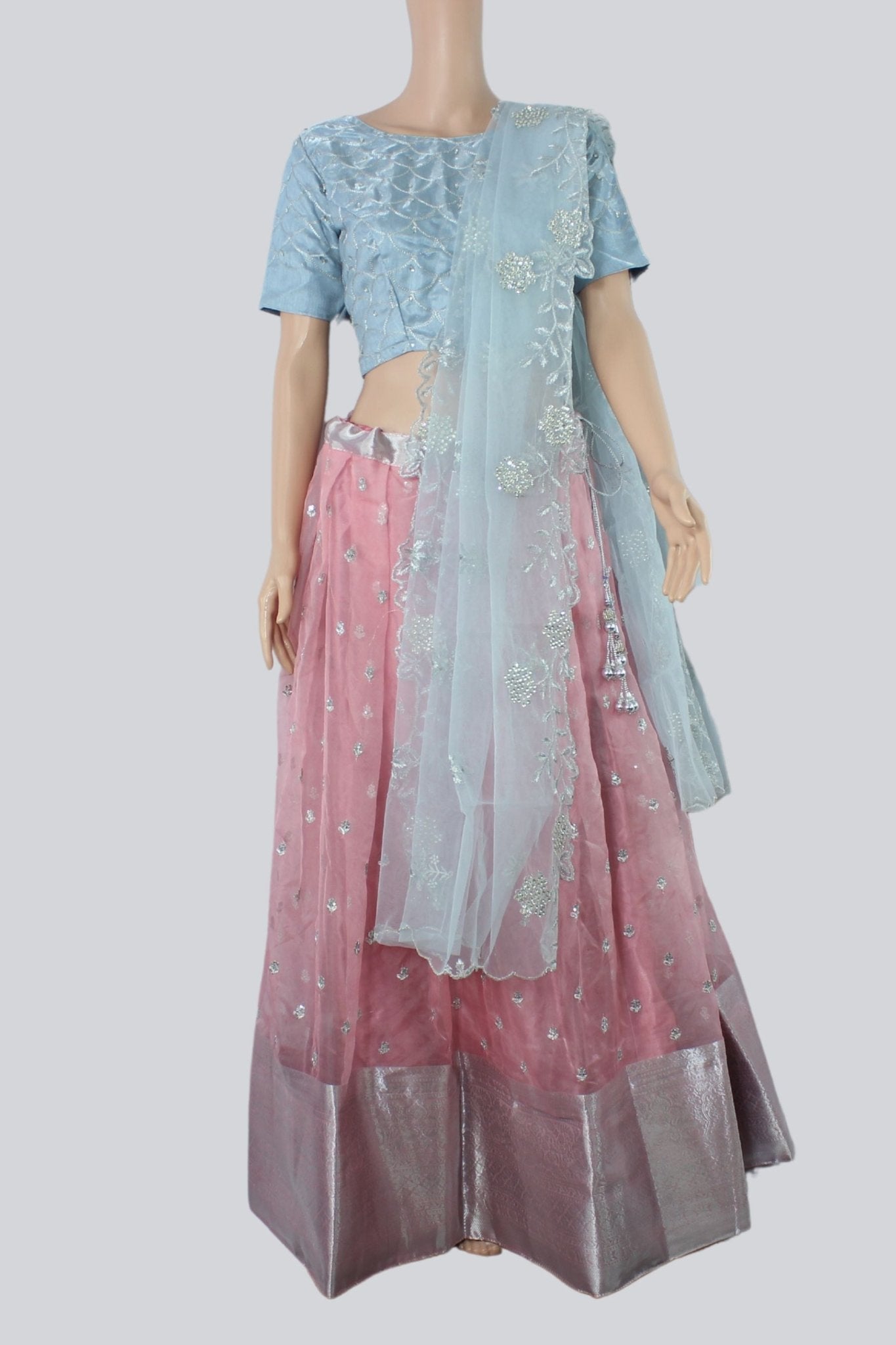 Viscose Thread Worked Kanchipuram Border Lehenga With Blouse LEHANGA JCS Fashions Pink Medium (38)