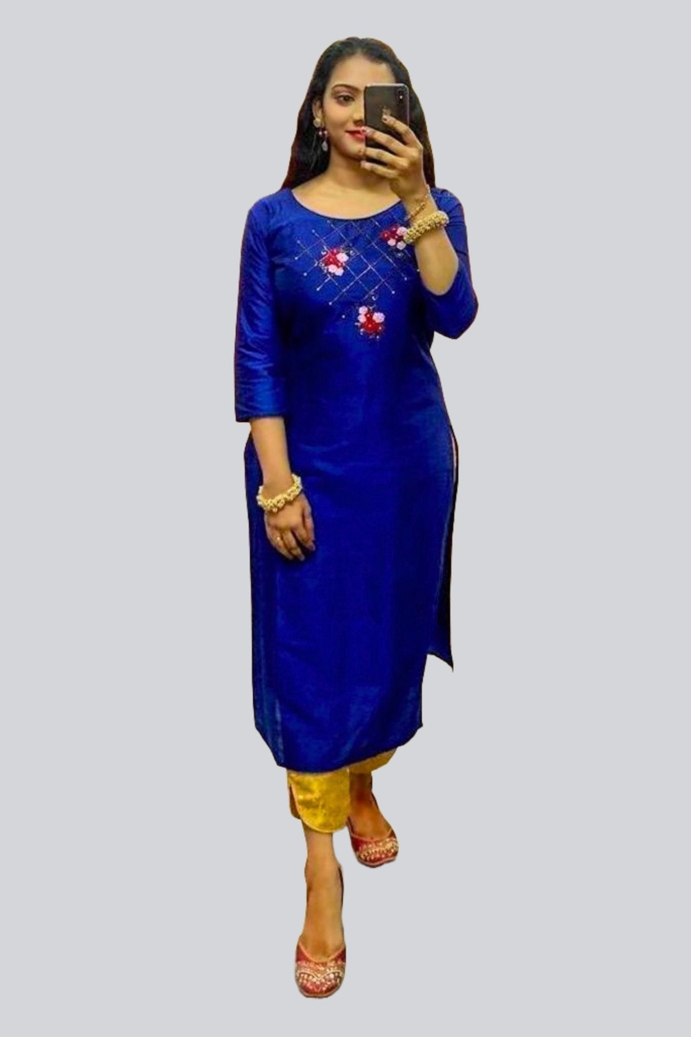 Handcrafted Soft Silk Kurti & Plazzo Set – Elegant Indian Ethnic Wear USA KURTI JCS Fashions Blue Medium (38)