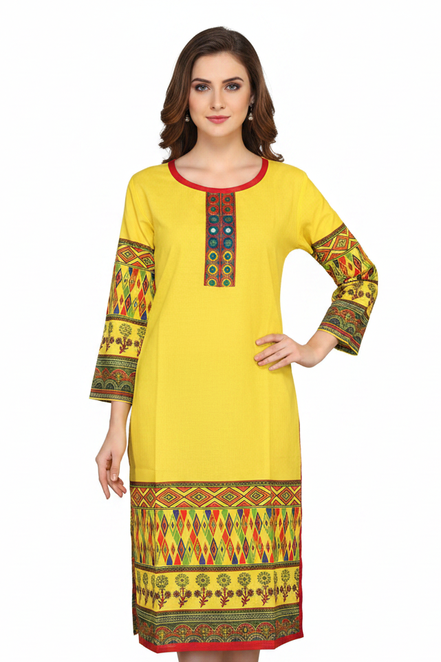 Yellow Cotton Kurti – Summer Casual Wear for Women