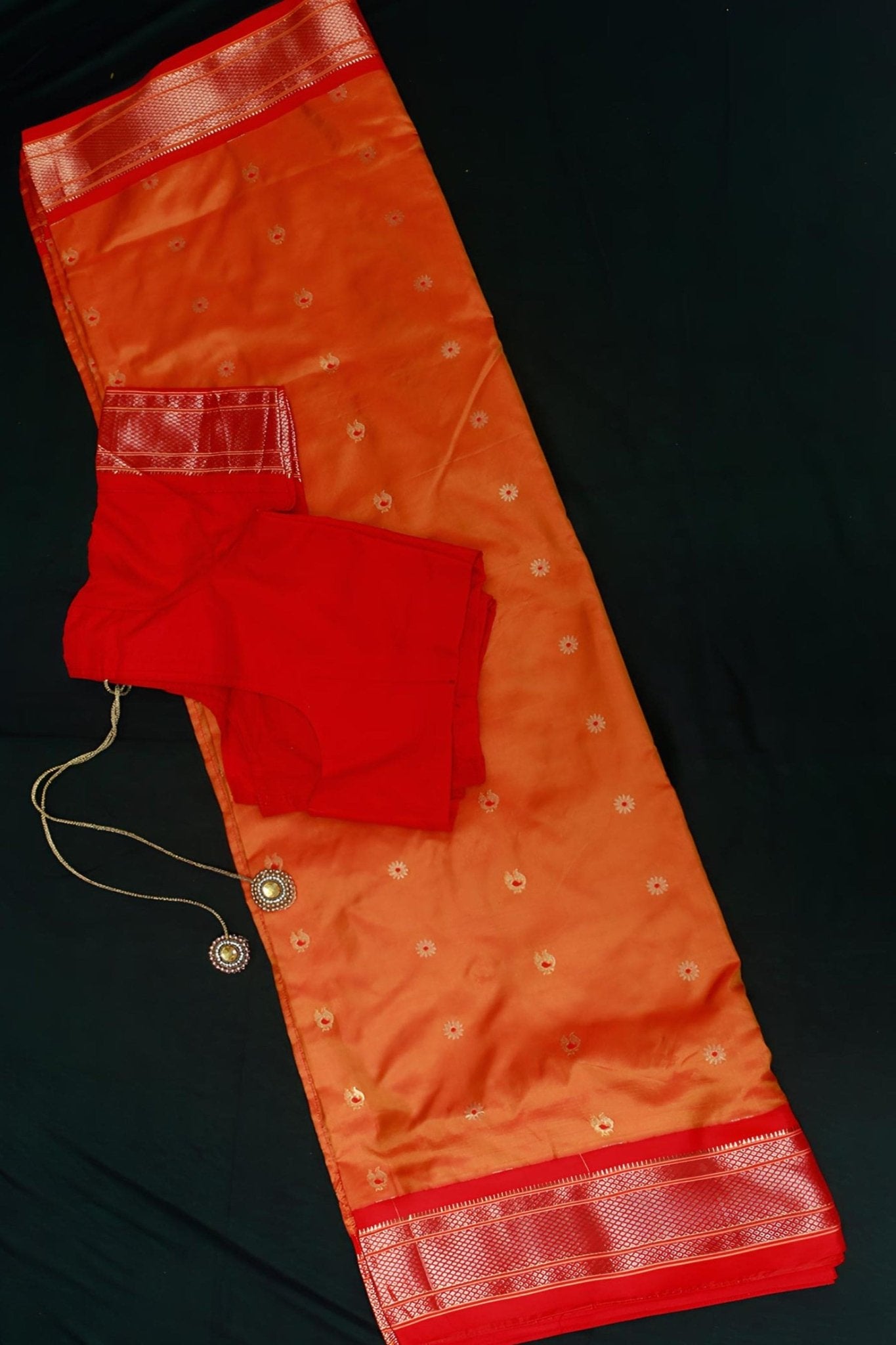 Yeola Paithani Silk Saree, Orange and Red, Fully stitched blouse SAREE JCS Fashions